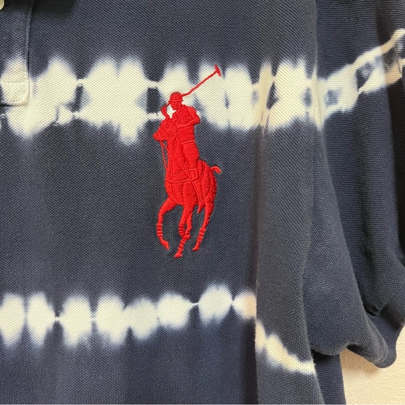 Polo Ralph Lauren Polo Shirt Mens XL Blue & White Tie-Dye Big Pony Custom Fit - Picture 2 of 4